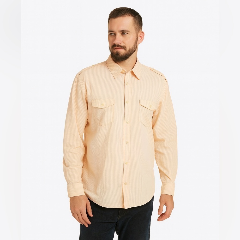 Calvin Klein Beige Striped Cotton Button Down Shirt XL Long Sleeve Casual